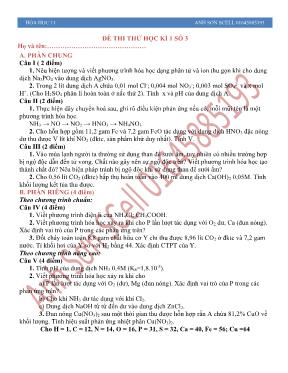 Đề thi thử học kì 1 số 3 môn Hóa học